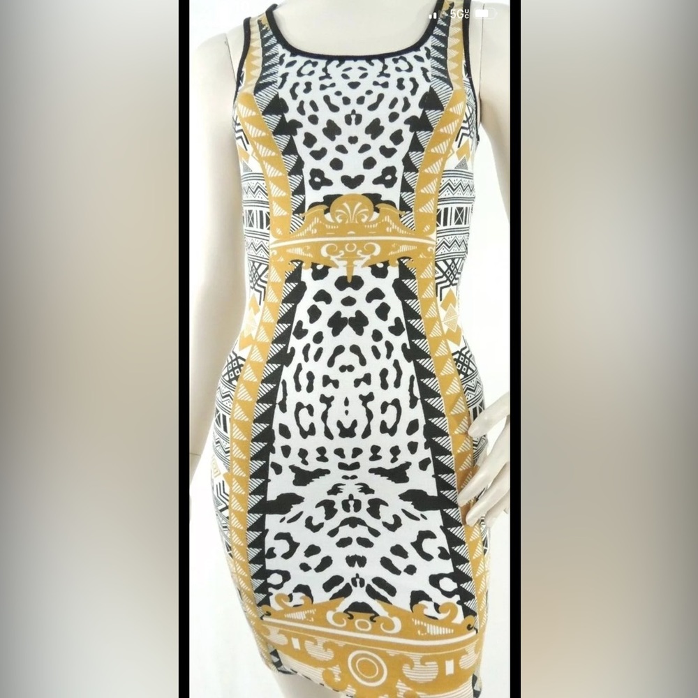 Buffalo black, white, and gold midi bodycon dress